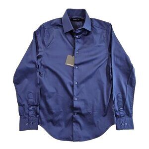 District & Row Slim Fit Button Front Shirt Men's Size Small in Navy Blue NWT!